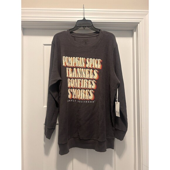 New Simply Southern Ribbed Cotton Blend Sweatshirt Size XL Fall Theme Flannel - Picture 1 of 4